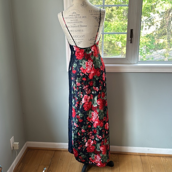 Valentino Intimo navey & red floral maxi slip dress & robe/duster EUC S/M - Picture 10 of 13